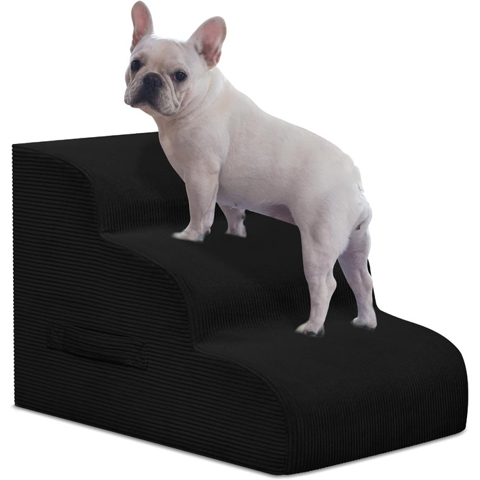 Сходинки для собак маленьких порід, 4-ступеневі, для ліжок та диванів, з неслизьким покриттям, знімний чохол (чорний)