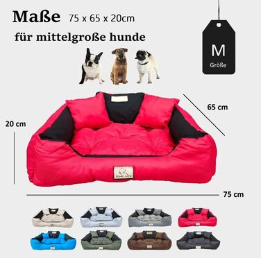 Крісло-ліжко для собак середніх порід King Dog, 75 x 65 см, миється, з можливістю персоналізації (ім'я), водонепроникний матеріал, силіконова наповнювач, червоний колір