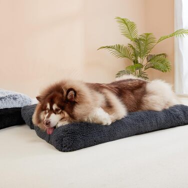 М'яке ліжко для собак EHEYCIGA, великі породи, XXL, 120x90 см, знімний чохол, антиковзаюче, плюшеве, темно-сіре