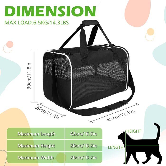 Транспортний бокс для котів Lannvan, до 6,5 кг, чорний (45x30x30 см)