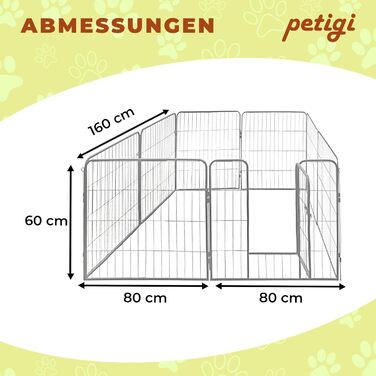 Клітка для цуценят Petigi, вольєр з порошковим покриттям, складаний, розмір комірки 47 мм, для використання в саду, розмір (Ш x В): 80 x 80 см