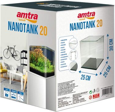 Амтра Nanotank 20 акваріум 20 л, ультрапрозоре скло 25x25x30 см, для золотих рибок та водяних черепах, з протиударним килимком