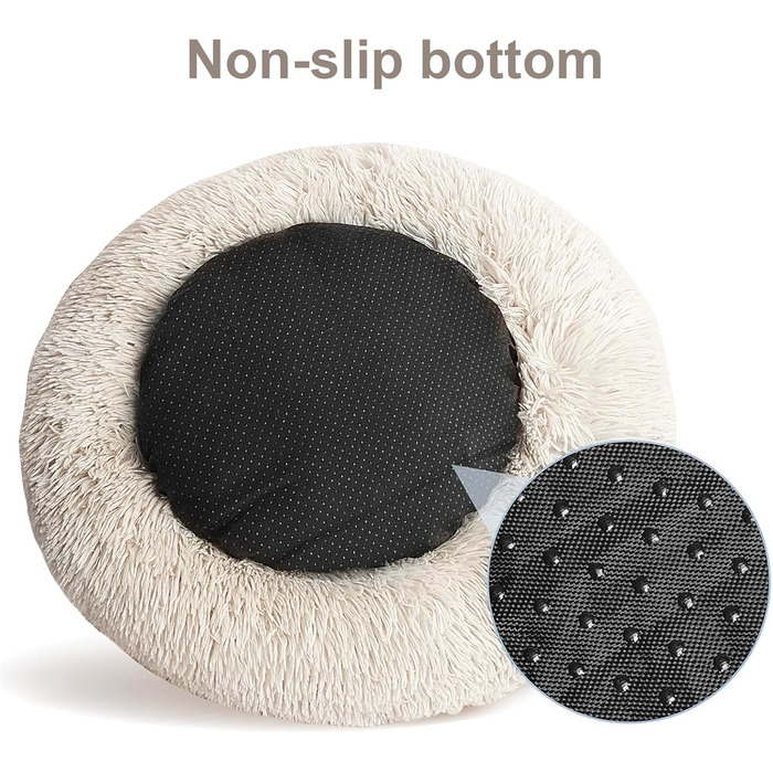 М'яке ліжко для кота Aspand, 60 см Ø - зручне та тепле місце для сну з антиковзною основою, Бежевий колір, 60x60x18 см