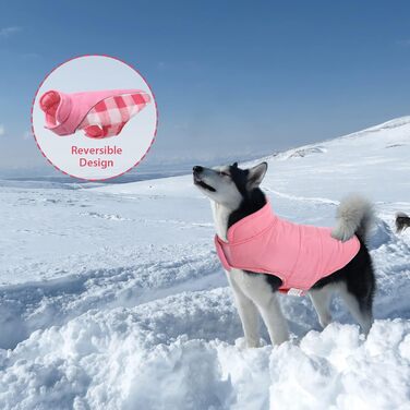 Теплий зимовий одяг для собак, зимовий одяг для собак з захистом живота, зимовий одяг для собак з світловідбиваючими елементами, двосторонній одяг для собак, одяг для собак з отвором для шлейки, рожевий, M (Medium), рожевий