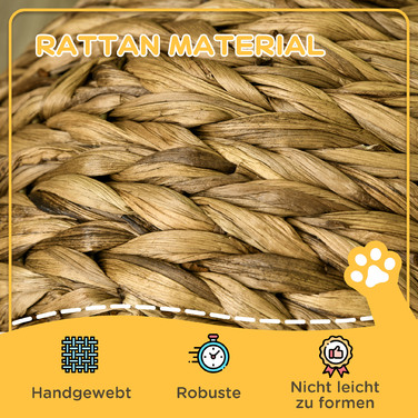 PawHut Rattan Cat Basket Ліжко для кішок з подушкою 42x33x52см з водного гіацинта, зручне & світло-коричневе для кішок