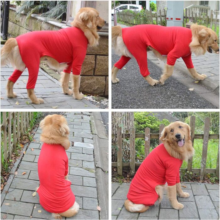 Комбінезон для собак Lovelonglong з чистої бавовни, 4 лапи, для великих та середніх собак, розмір XXL, Зелений (XXXL (для собак ~36 кг), Червоний)