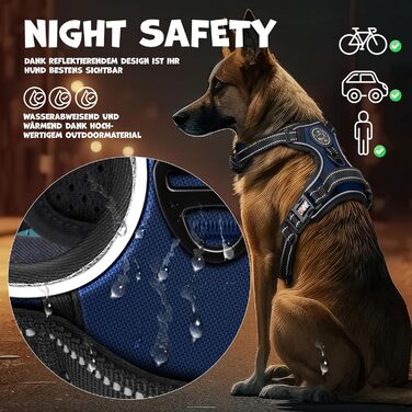 Шлейка для собак LOVPET® без натягу та тяги для маленьких собак та цуценят, дихаюча та м'яка, світловідбиваюча | Безперетягувальна шлейка з ручкою та рулонами для відходів | Регульована шлейка Navy Blue - L Navy Blue