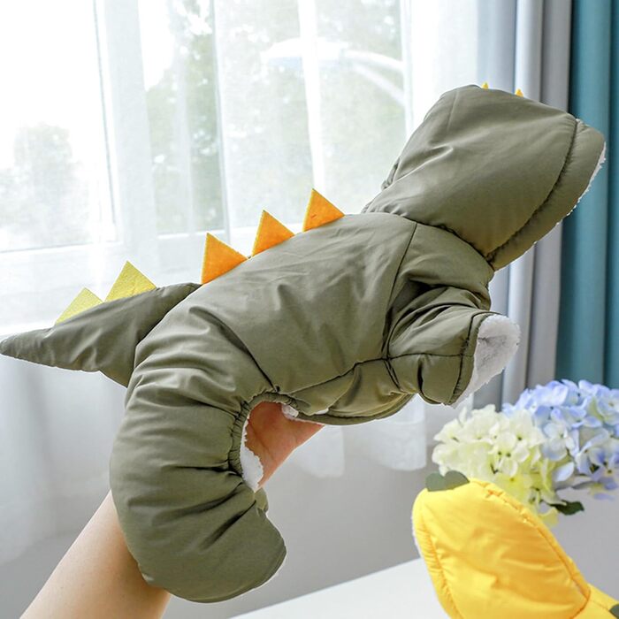 Костюм для собак Динозавр: теплий комбінезон-худі з капюшоном, жовтий, XS