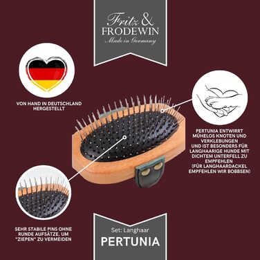 Набір щіток для собак Fritz & Frodewin 'Довга шерсть' | Преміум набір для догляду за шерстю собак | Щітки для вичісування | Для щоденного догляду | З сертифікованого дерева FSC | Безкоштовний засіб для чищення щіток | 100% Made in Germany