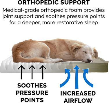 Гірчичне собаче ліжко Furhaven з охолоджуючим гелем, водонепроникне, для собак середніх та маленьких порід (до 15,9 кг), знімний, пральний чохол, для дому та вулиці, розмір L (102 x 81 x 10 см)
