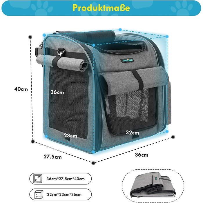 Корзина для собак на велосипед до 10 кг з L-подібним кріпленням Φ8см, складана корзина для велосипеда 4 в 1: рюкзак, сумка через плече, автокрісло, з м'якою подушкою, сітчастими вікнами та світловідбиваючими смугами