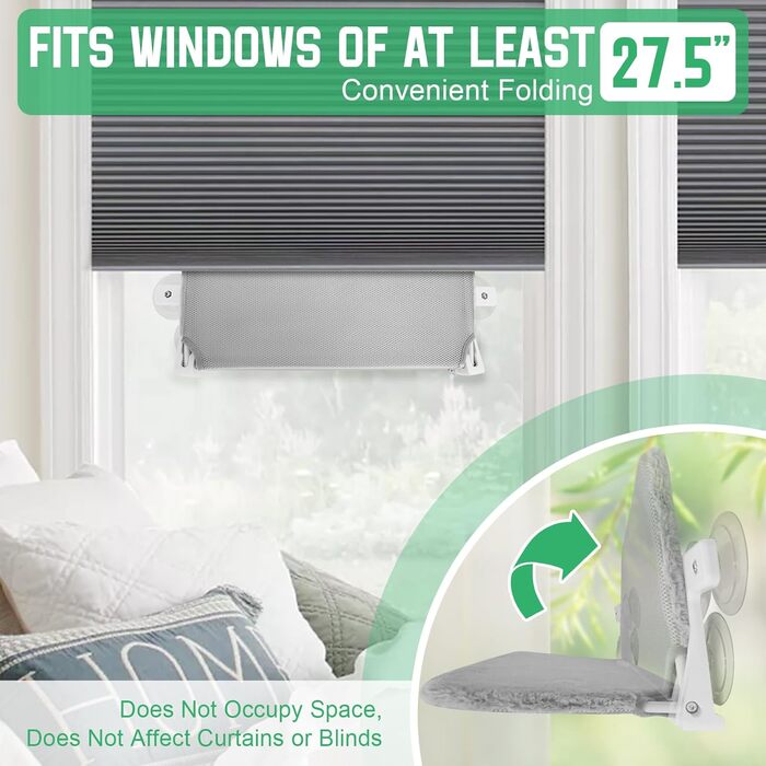 Кішка ліжко на вікно, 2 шт. - зручна гамак для котів на вікно 52x30 см з 6 присосками, розкладне ліжко для великих котів до 30 кг