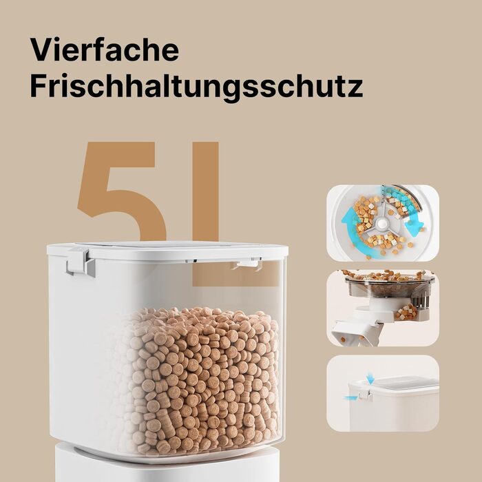 Автоматичний годівниця для котів та собак з Wi-Fi, 5L, керування через додаток, 1-10 прийомів їжі на день