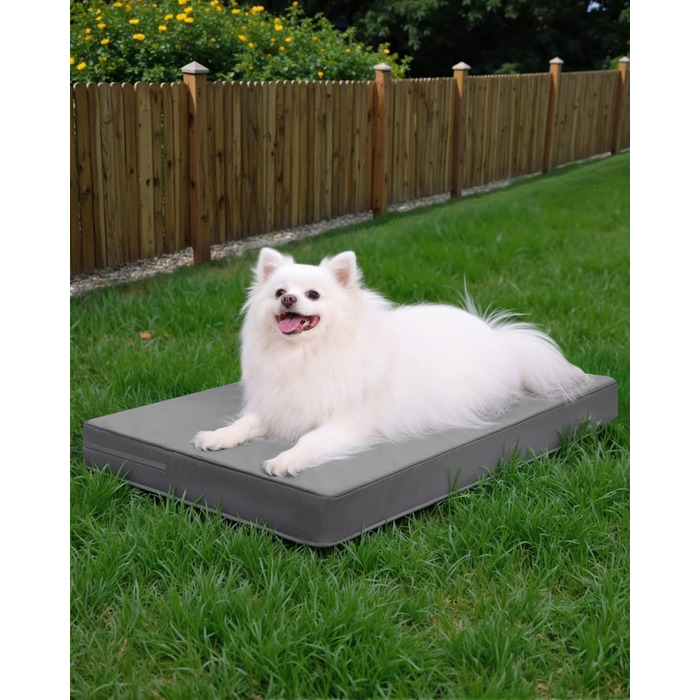 Ортопедичне ліжко для собак 58x43 см, знімний чохол з екошкіри, подушка для собак, матрац для собак, комфортне та прохолодне для внутрішнього та зовнішнього використання, сірого кольору (L58xB43xH7 см)
