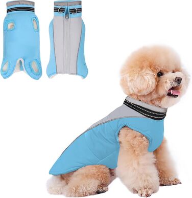 Тепла флісова куртка для собак JUY'S SONG з підкладкою, без рукавів, з блискавкою та світловідбиваючими смугами. Підходить для дівчаток (рожева) та хлопчиків (синя). Розміри: M.