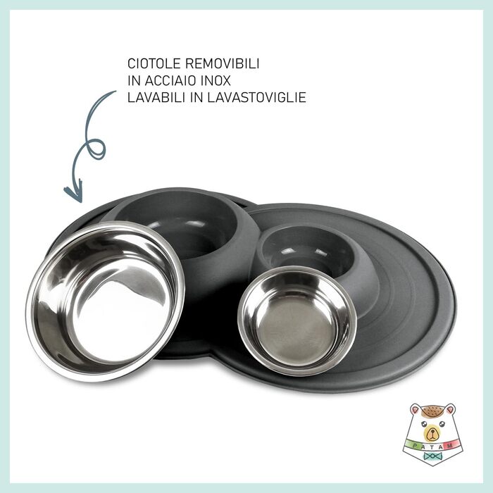 Миска для кота Patam з нержавіючої сталі з антиковзною підкладкою, італійського виробництва, Jerry Grün (Tom Grau)