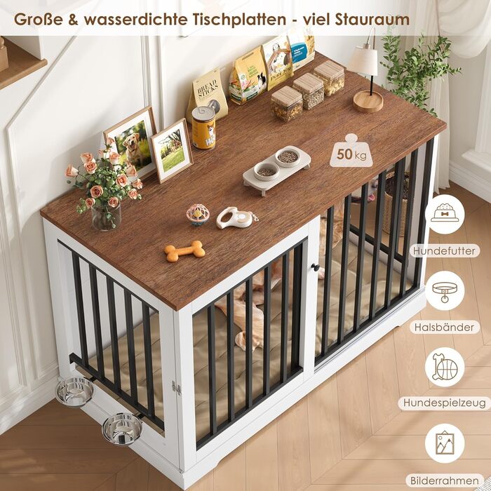 Клітка для собак FirFurd 120см: металева та дерев'яна, XXL, для дому, 120 x 90 x 60 см, коричнево-біла