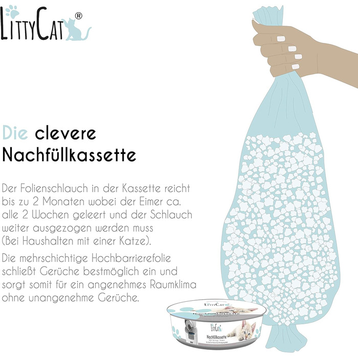 Відро для сміття з котячого туалету Littycat з лопаткою - з картриджем для поповнення - котячий туалет, відро для котячого туалету біло-сірий + 1 картридж біло-сірий