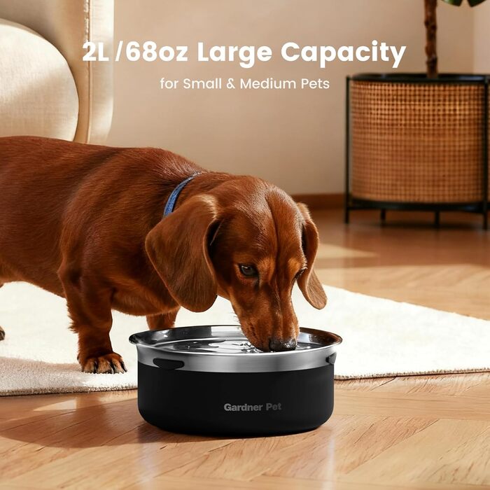 Миска для води для собак Garder Pet без облизування, нержавіюча сталь, витокостійка, протиковтання, для великих собак, для використання в приміщенні та на вулиці, запобігає краплинню, білий колір (2L, чорний)