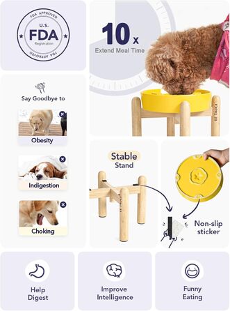 Миска для собак Le Tauci керамічна антиковзна, жовта зірочка + підставка, 1.5 чашки, для середніх та малих порід, уповільнює поїдання