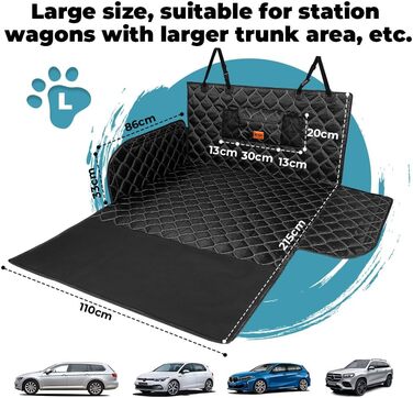 Захист для багажника авто: килимок для собак KYG, водовідштовхувальний, антикіготкові бортики, 215x110 см, чорний