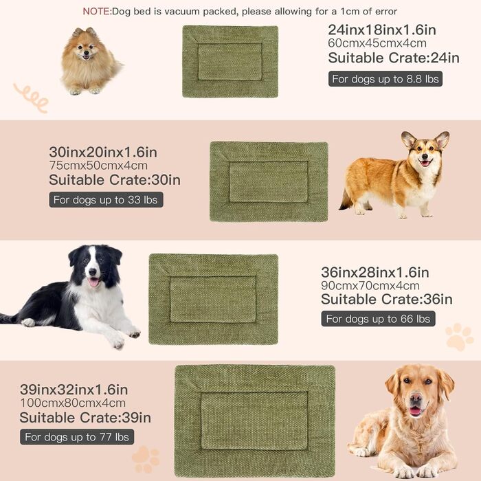 Лежанка для собак, миється, пухнаста, м'яка та тепла лежанка для собак маленьких, середніх та великих порід XZ016 (Зелений, L 75 x B 50 x H 4 см)