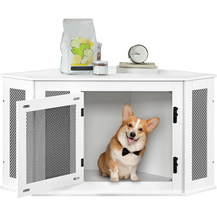 Клітка для собак Eck, переносна будка для домашніх тварин, для дому, 113 x 60 x 60 см, клітка для собак маленьких та середніх порід, багатофункціональна, вінтажний стиль, знебарвлений білий колір ADCWT0801