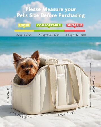 Транспортна сумка для собак Pecute, 4 кг, кремового кольору. Легка, складна переноска для собак та котів, ідеальна для подорожей