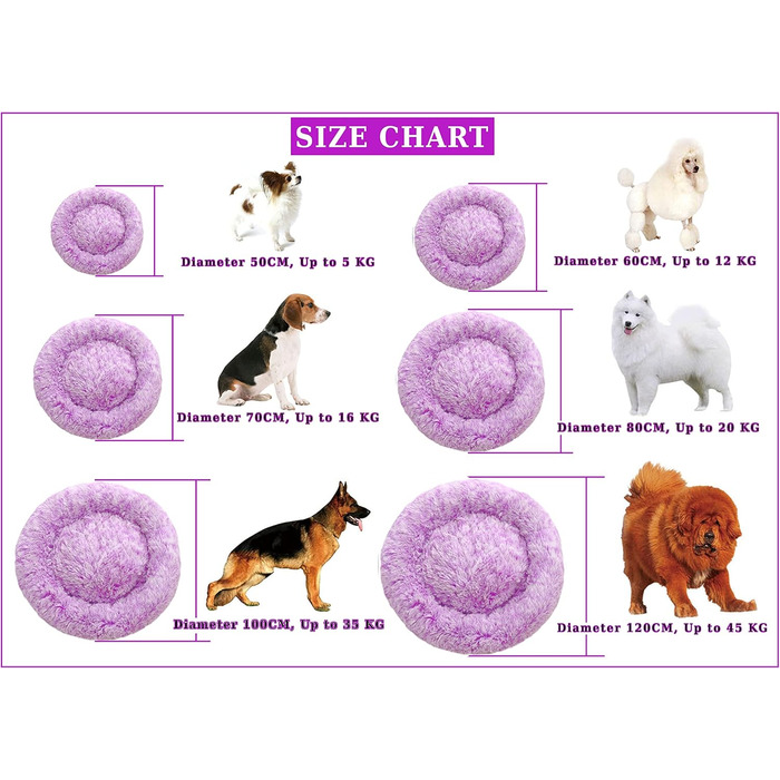 Кругле ліжко для собак Comlax Mittler, 60 см, лілове. Зручне, м'яке, знімний чохол. Антистрес, штучне хутро.