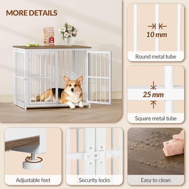 Будиночок для собак 100 см, дерев'яна клітка для дому з 3 дверцями (100x60x70 см), вінтажний коричнево-білий, для середніх та великих порід