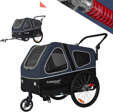 Doggyhut S-Line XL: велосипедно-колясочний візок для собак, 2 в 1, до 45 кг, блакитно-чорний