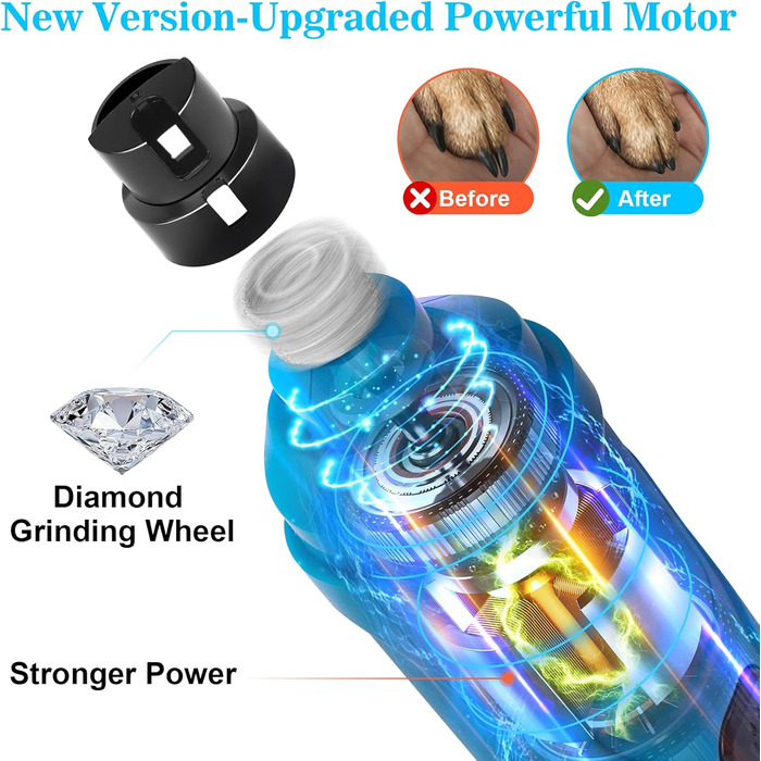 Шліфувальник для собак Bousnic Krallenschleifer: тиха електрична пилка для нігтів з LED-підсвічуванням, 2 швидкості, для собак та котів