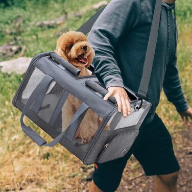 Транспортна сумка PETCUTE для котів середніх розмірів та маленьких собак до 17.5 кг, складана переноска з плечовим ременем та внутрішнім страхувальним шнуром, переноска для котів для подорожей, схвалена авіакомпаніями, темно-сіра