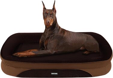 Ортопедичне ліжко для собак, ліжко-софа для великих собак, з підковоподібним валиком для шиї, неслизьке дно, знімний та пральний кошик, 122 x 90 x 19 см, Колір: Коричневий