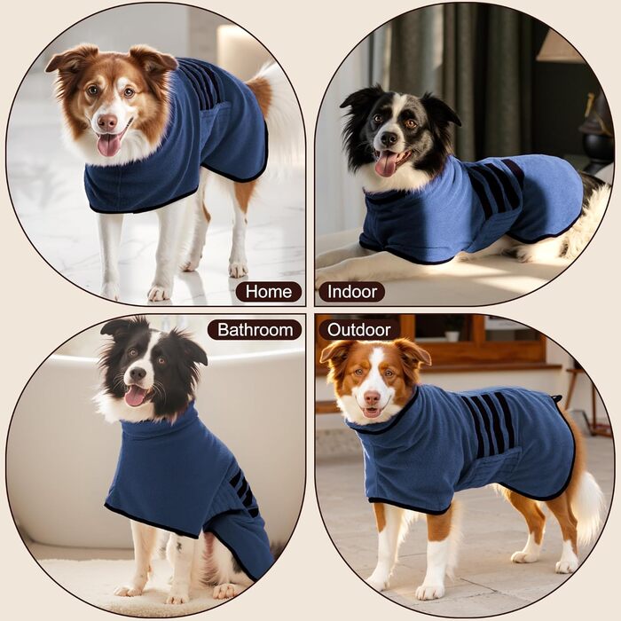 Рушник для собак з мікрофібри, халат для собак середніх та великих порід, швидковисихаючий, халат для собак з клямками (темно-синій XXL 2XL)
