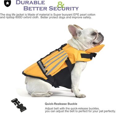 Рятувальний жилет для собак з плавниками, для собак з проблемним підборіддям, легкий та безпечний для водних видів спорту, з ручкою та світловідбиваючими елементами, для малих, середніх та великих собак (XL, жовтий)