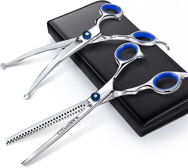 Набір для грумінгу собак та котів Gimars 3 в 1: професійні ножиці з титановим покриттям, безпечні наконечники, прямі, вигнуті та тонкі ножиці, гребінець