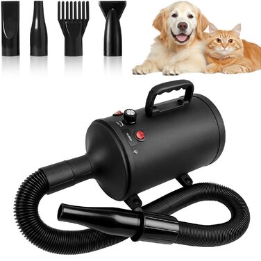 Професійний фен для собак та котів 3200W: потужний сушарка-blower для тварин з регулюванням температури, швидкості повітря, 4 насадками та щіткою