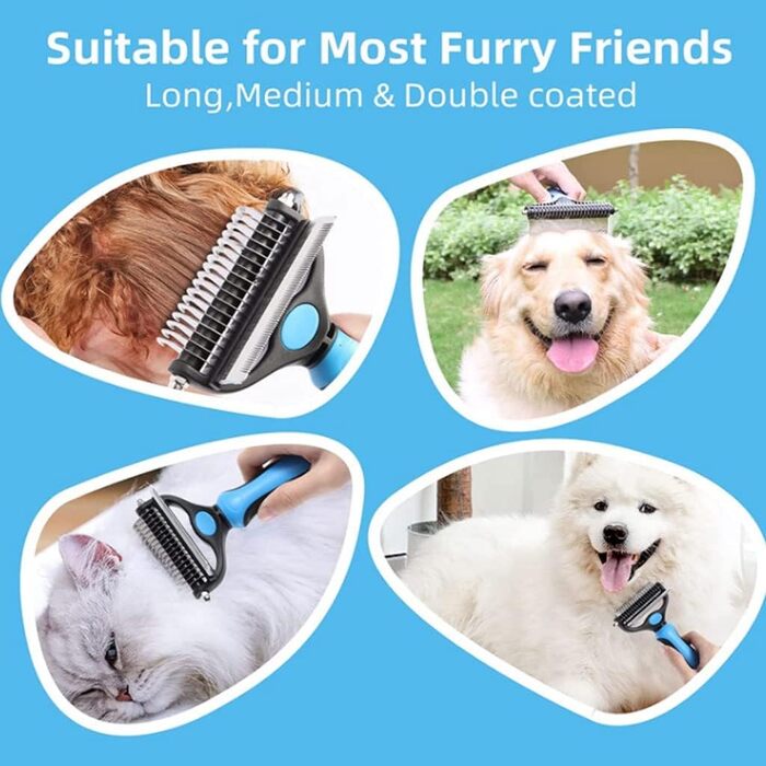 Професійна щітка для підшерстка собак та котів, безболісний догляд, видаляє пух, ковтуни, ідеальна для коротко- та довгошерстих порід (блакитна)