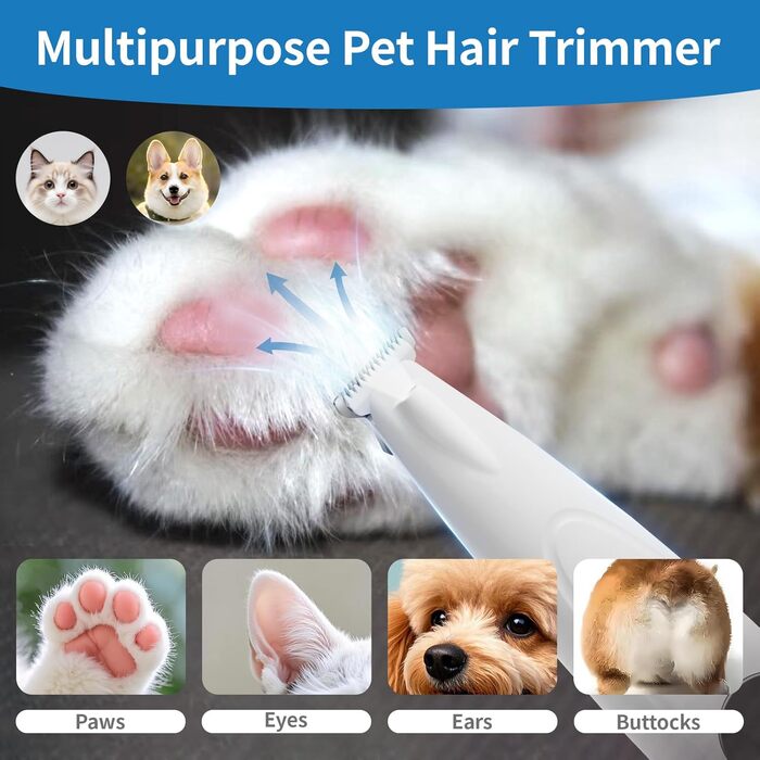 Триммер для догляду за лапами собак та котів з LED-підсвіткою, цифровим дисплеєм, вологостійкий, бездротовий, тихий, USB-зарядний, професійний