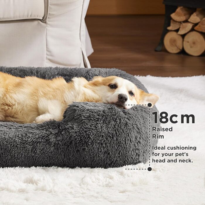 Лежак для собак і котів BEDSURE, м'який, квадратний, 64x53x18 см, для малих собак та великих котів, з антиковзким дном, сірий, придатний до прання