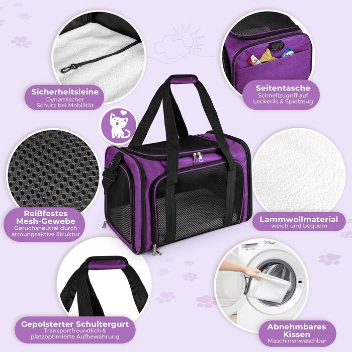 Транспортна сумка для кота та собаки, переноска для собак, складана переноска для котів, портативна переноска для тварин, 5 кг, для середніх собак та котів (Зелений, фіолетовий)