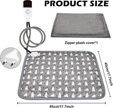 Грілка для котів та собак, килимок з підігрівом, 45 x 45 см, регулювання температури та таймер