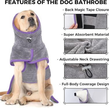 Рушник для собак, халат для собак маленьких, середніх та великих порід, швидковисихаючий рушник з мікрофібри, халат для собак з клямками та регульованими стяжками (XS, сірий)