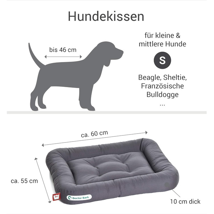 Ортопедична подушка для собак Doctor Bark, 60x55 см, сіра, 95°C, міцна та зручна