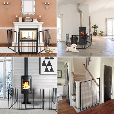 Захисна сітка для каміна Daromigo, 304 см, металева з дверцятами, сітка для дитячого манежу, захист від тварин, захист для дітей, чорна, 5 елементів