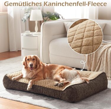 Ортопедичне ліжко для собак JOEJOY, великі породи, миється, неслизьке, з м'якого штучного хутра, 107x76x24 см, коричневе