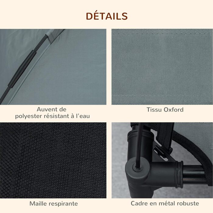 Клітка-будка для собак та котів HOMCOM PawHut з підставкою, комфортна, з тканиною Oxford, UV-захистом, мікроперфорацією + сонцезахисний тент + переносна сумка, сіра/чорна, L 61 x 61 x 46 см