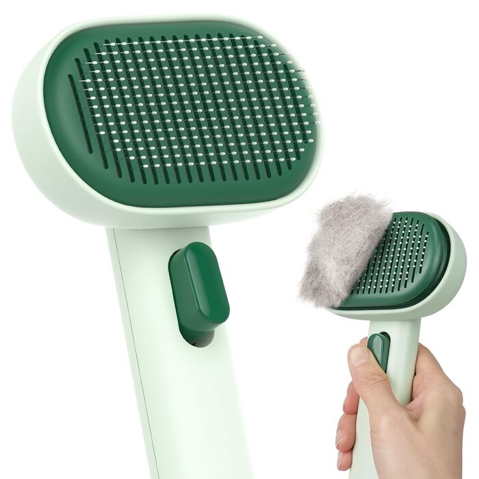 Щітка для котів Aumuca: для довгошерстих та короткошерстих, видаляє відмерле волосся, масажна, колір: лісовий зелений