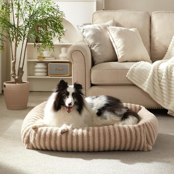 Лежанка для собак середнього розміру, 64 x 54 x 18 см, знімний чохол, тепла, м'яка, антиковзаюча, бежева